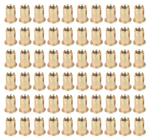 60 Pièces Écrous à Riveter M6 en Acier au Carbone Zingué, Écrou à Riveter, Insert Fileté à Tete Plate Rainure - Résistance à la Corrosion, Installation Facile - Idéal pour Bois, Meubles, Automobiles