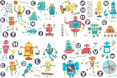 Early Education Letter A-Z, Robots Wall Decals Colorful ABC Alphabet Learning Educational for Glass for Home Baby Shower Decoration Party Supplies Children's Room