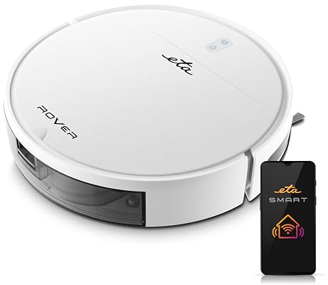 ETA Saugroboter Rover I 2in1 I Roboterstaubsauger I bis zu 110 Min Laufzeit I Extra Schlank 7.7.cm I Smart APP I Digitaler Motor I 4 Reinigungs Modi I Mopp Aufsatz I Alle Boden Teppichen I Weiß