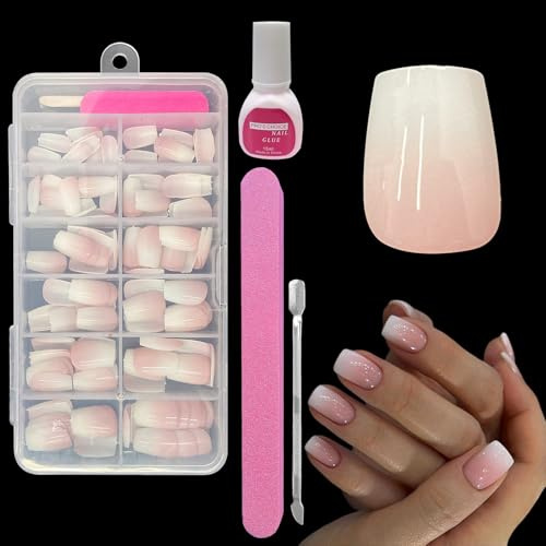 ZAHRVIA Kit di Unghie Finte a Pressione, Colore Rosa Sfumato Naturale, con Colla, Unghie Finte in Acrilico Mandorla, Punte Rosa, 120 Pezzi, Copertura Completa Lucida, per Nail Art per Donne e Ragazze