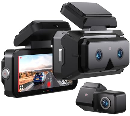 2K 5Ghz WiFi Dash Cam fram och bak, 4 IPS pekskärm kontrollkamera för bil, 3 kanaler Dashcam, GPS, ADAS & BSD, WDR nattsyn, röstkontroll, APP, G-sensor, 24H parkeringsläge +64G -AKEEYO-EYES