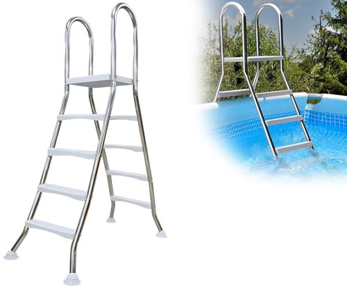 Escalera de Acero para Piscinas Elevadas, Escaleras de 52'' para Piscinas Elevadas con Cubierta, Escaleras para Piscinas, Escaleras para Piscinas de Doble Cara