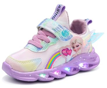Scarpe ELSA for bambine, scarpe LED for bambini luminose ginnastica con chiusura in MAGIC TAPE lampeggianti interno, scarpe sportive traspiranti for il tempo libero, Natale e compleanno(Viola,24 EU)