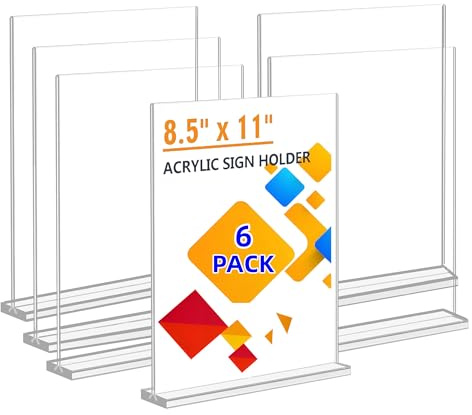 AIRUI Présentoir de Table A4, Lot de 6 Porte Document en Acrylique – Présentoir de comptoir en T double face pour Menus, Publicité, Photo