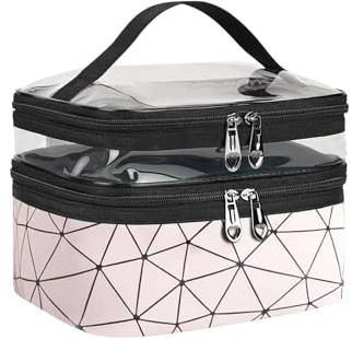 Borsa per il Trucco a Doppio Strato,Trousse da Viaggio Impermeabile Rosa con Scomparti,Trousse per il Trucco da Viaggio,Trousses da Toilette Grandi da Donna,Organizer per il Trucco,23 x 17 x 16 cm