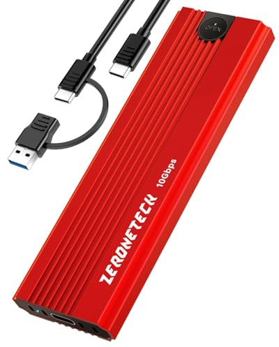 ZeroneTeck Carcasa SSD M.2 NVMe SATA Adaptador M2 a USB C, USB 3.2 Gen 2 10Gbps, Carcasa M.2 NVME Compatible con 2230/2242/2260/2280, UASP y Trim, Caja Disco Duro para M.2 NVMe PCIe M/B+M Key, Roja
