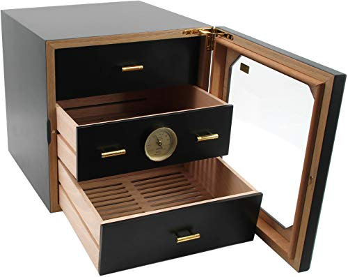 adorini Humidor Chianti armadietto Medio per sigari, in Cedro Spagnolo - con igrometro a Capello, Nero.