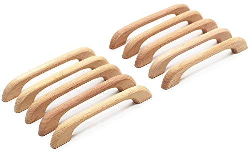 WEICHUAN Beech Wood Cabinet Furniture Drawer Pulls Handles, 5 Hole Centers