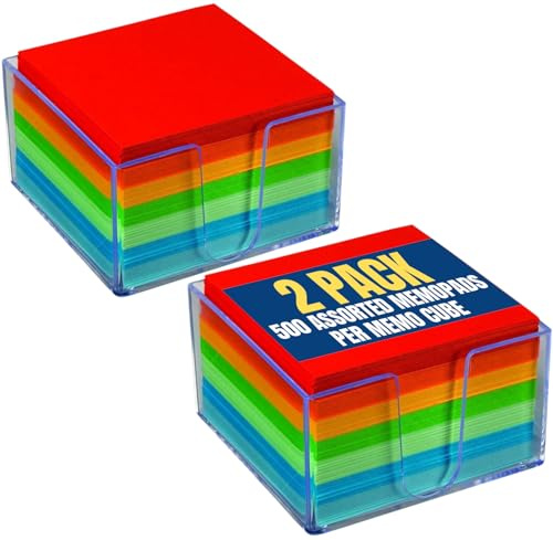 1InTheOffice Memo Cube, Assorted Colors Memo Pad 500 Sheets 2 Pack