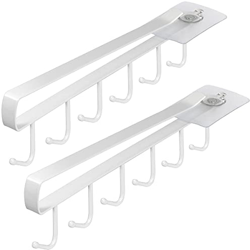 iGadgitz Home U7166 hängande kopphållare i metall (set om 2), krok, mugghållare, köksförvaring med självhäftande fästanordning - vit