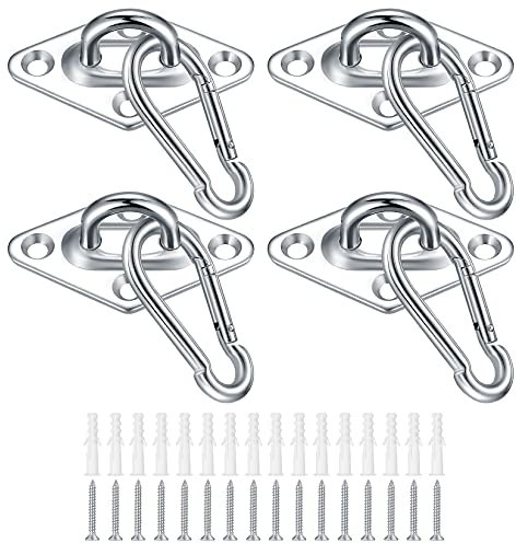 YiPHomn 4 Stück Augplatten, Edelstahl Deckenhaken, Wandhaken Ösen Halterung, Ösenplatte Mastplatte, Decksplatte Befestigungshaken mit Schrauben und Gummistopfen, für Hängesessel Sonnensegel