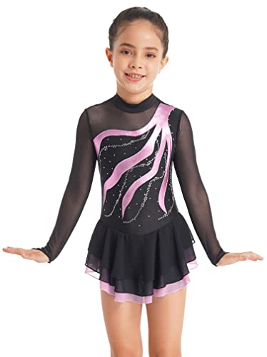 Agoky Vestido de Danza Ballet para Niña Maillot Leotardo Manga Larga de Gimnasia Rítmica Maillot de Patinaje Artístico Competición Disfraz de Baile 4-16 Años T Rosa 12 años