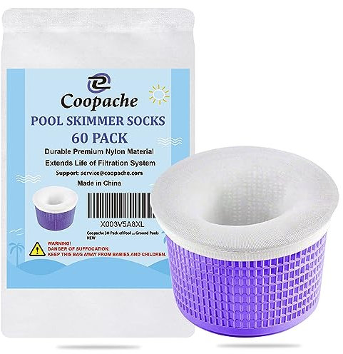 Coopache 60Pcs Chaussettes de Skimmer de Piscine en Nylon pour Panier de Skimmer Piscine, Pool Skimmer Socks, Chaussettes d'écumeur de Piscine Élastique pour Filtration des Feuilles Cheveux