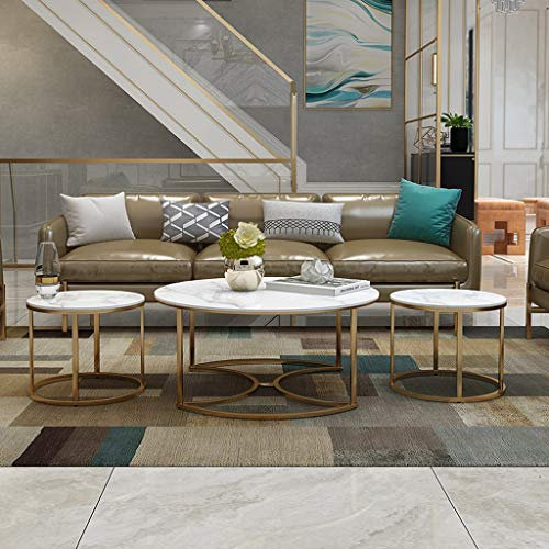 ANIFM Wohnzimmertische 3er-Set, moderner runder Teetisch, Sofatische aus Marmor, Couchtische mit Metallgestell/#3 Feito NA China Comfortable Anniversary