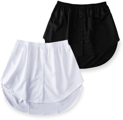 EUPSIIU 2 Piezas Falda Camisa Falsa Mujer Extensores de Camisa, Extensores de Camisa Bajo Capas, Parte Superior Inferior Ajustable con Capas, Extensión de Falda de Blusa (Blanco, Negro)