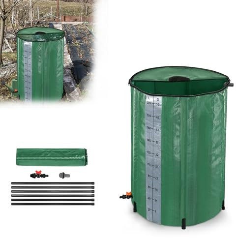 ACXIN Faltbare Regentonne mit Skala, Regenwassertonne für Gartenbewässerung, Wassertank fasst bis 200 Liter Regenwasser, PVC Regentonne - Einfache Aufbewahrung, Wetterfest (Dunkelgrün)