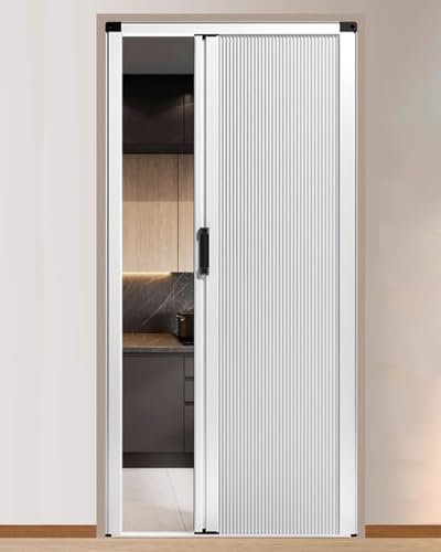 ZIMGOD Falttür Innentüren Ohne Bohren Weiß Falttür Metallrahmen und Vliesplatte, Schiebe-Falttüren mit Griff und Schloss, Trenngitter für Küche und Schlafzimmer, Sondergröße(30x80in (76x203cm))