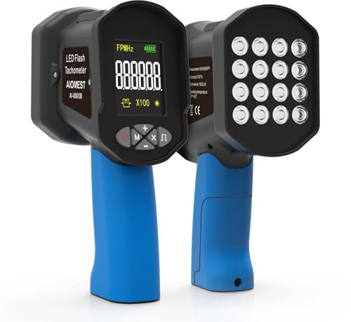Stroboscope LED Numérique AIOMEST-Tachymètre Stroboscopique Professionnel 100 000 RPM Hz Haute Précision 0,001% - Sans Contact Strobe Tachometer avec Flash Réglable pour Régime Moteur, Ventilateur
