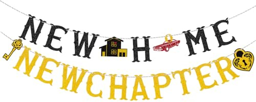 New Home New Chapter Banner, Black & Gold Glitter Inflyttningsfestdekorationer Pre-String Our First Home Banner för Festdekoration