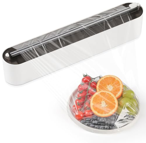 Quasziwa Aluminum Foil & Plastic Wrap Dispenser with Slide Cutter - Magnetic & No-Drill Wall Mount, Cling Film Dispenser for Worktops & Cabinets, Space-Saving Kitchen Organizer - Fits 12 Rolls, Black