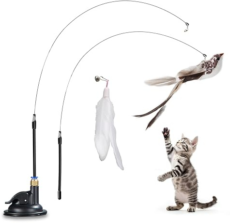 ACTOYS Giochi per Gatti in Casa, Canna Pesca Gatto, 31 pollici, Giochi Gatto Interattivi, Canna Pesca Fissa Gatti (Corto)