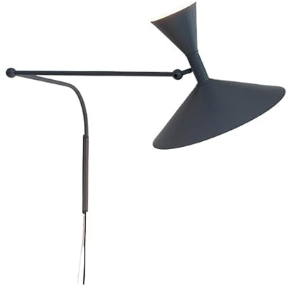 HYHDDM Applique da parete industriale con spina - Lampada da lettura vintage regolabile con braccio girevole, attacco E14 for camera da letto, soggiorno, ufficio(Svart)