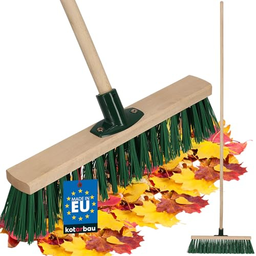 KOTARBAU® Escoba - Cepillo Barrendero - Madera de Haya - 40 cm - Cepillo Industrial - Exterior de Escoba - Escobas para Barrer - para Jardín Terraza - Verde - con Mango de Madera