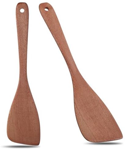 Guduling 2 stycken stekspade trä, träskrapa stekpanna, 33 x 8 cm | Trä kökssked lång med handtag, värmebeständig och antibakteriell för kök restaurang