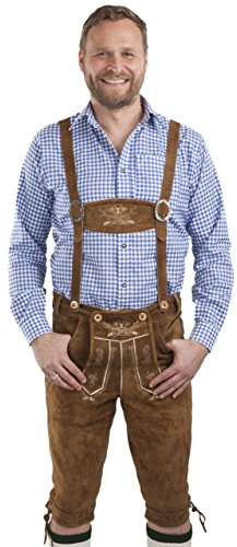 Schöneberger Trachten Men's Lederhosen Kniebund - Trachten Pantalon en Cuir houblon et Brun malté - Hopfen & Malz