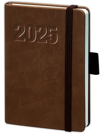 bsb Möteskalender veckoplanerare fickkalender bokkalender, 2022, ca A6, brunt, mjukt konstläder, med gummiband, 1 vecka = 2 sidor, bsb V-book, 02–0132