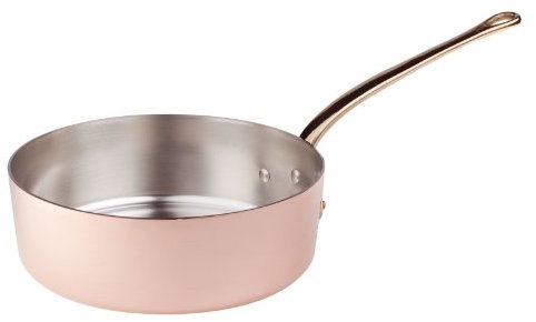 Pentole Agnelli ALCU107F18 Casseruola Bassa di Rame Stagnato, Rame Liscio Manicato Ottone Fuso stile Francese, 18 cm