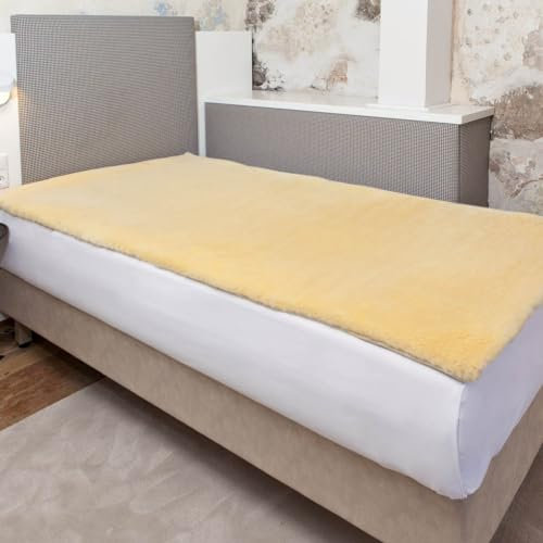 Lammfell Bettauflage, Matratzenauflage, Unterbett 90 x 190 cm. LANABEST Premium Qualität. Echt Merino aus Deutscher Produktion. Schadstoffarm. Medizinische Gerbung, 30°C waschbar.