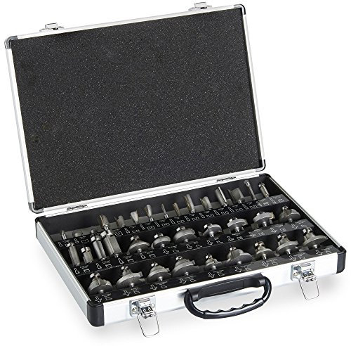VonHaus 35 Pc Router Bits Set - TCT Tungsten Carbide Tipped Router Bit Accessories Set Kit - 6.35mm (1/4) Shank Fittings - Wood Milling Saw with Aluminium Carry Case, Woodworking Sets for DIY
