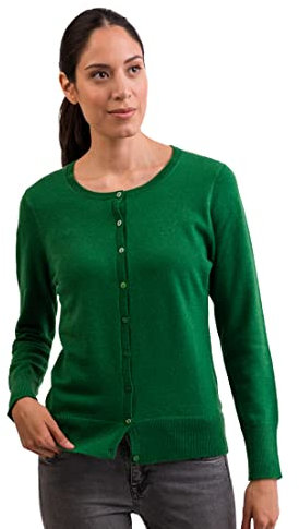 CASH-MERE.CH 100% kashmir damtröja cardigan rund hals | kofta rund hals 2-trådig, Grön, M