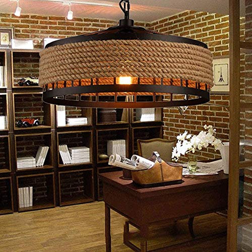 Hängelampe Vintage Seilampe Pendelleuchte Deckenleuchte E27 Retro Industrie Pendellampe Eisen Loft Kronleuchter Rustikal Hanfseil Leuchter Wohnzimmer Runde Hängend Käfig Deckenlampe 1 Head