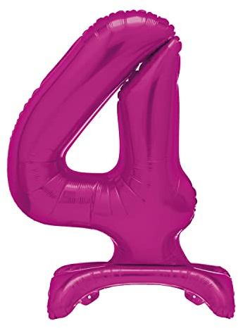 Unique Hot Pink Standing Number 4 Foil Balloon 30, Packaged