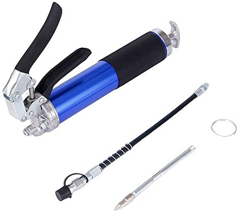 WingFly Heavy Duty Pistolengriff 6000 PSI Fettpresse, Einhand Fettpresse mit Düsenrohr, Mundstück und 12 Zoll Flexschlauch (Blau)