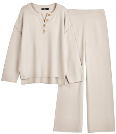 LILLUSORY Set da salotto da donna in 2 pezzi alla moda oversize morbido coordinato comodo abbigliamento da casa in maglia, albicocca, S, Albicocca, S