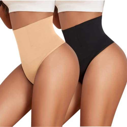 Ronronner Trosor Stringtrosor osynlig, andningsbar och bekväm, magkontroll för kroppsformare, lyftande trosor, post-partum formkläder, Svart + beige, XL