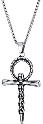 KnSam Cadena para colgante de acero de titanio, colgante de cruz de calavera vintage, cadena de guisante, collar de plata para regalo, 55-70 cm, Acero de titanio, Sin circonita