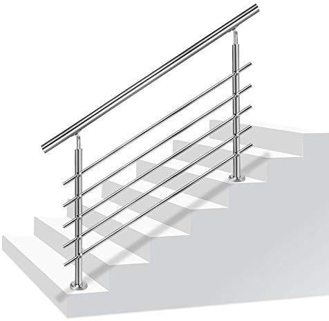 NAIZY Edelstahl-Handlauf Geländer Treppengeländer mit 2 Pfosten für Balkon Treppen Innen und Außen - 80 cm 5 Querstreben