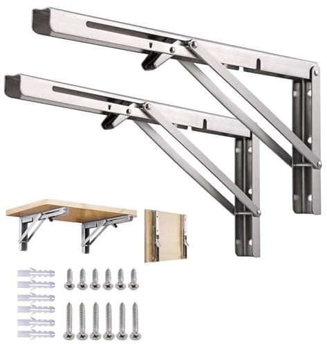 SHUESS 2 Stück klappkonsole, klappkonsole Schwerlast 400mm, Professionelle Edelstahl Klappkonsolen für DIY Werkbank (Tragkraft 150kg)