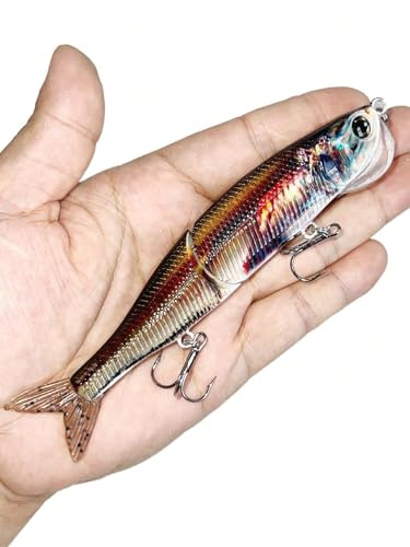Proaovao Topwater Artificial Bionic Wobbler Fishing Lure, 5.5in/1.02oz Slow Sinking Simulation Multi Jointed Hard Bait, Fishing Accessories for Freshwater & Saltwater (Red)