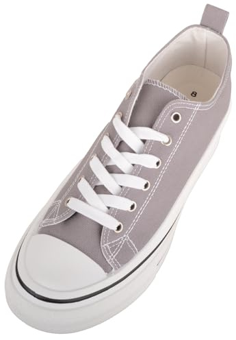 Zapatillas de lona con cordones para mujer, informales, con suela de plataforma gruesa, gris, 39 EU