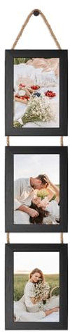QUTREY 4x6 Picture Frames Collage Black, 3 Openings 4 x 6 Vertical Hanging Photo Frames Display 4 by 6 inch Pictures for Wall Decor