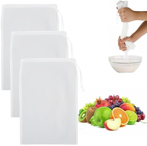 3Pcs Cheese Cloths for Straining, Nut Milk Bag, Nut Milk Bags for Straining, Muslin Bags, Strainer Bag for Straining Juice, Nut Milk, Yogurt, Coffee, Butter, Tofu (20 x 30 CM, White)