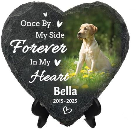 Surpriza Personalized Pet Memorial Heart Stone Plaque with Stand, Custom Photo Remembrance Tribute Gift，Dog Cat Loss Sympathy Bereavement Gifts