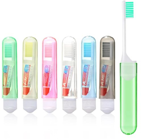 6 Pezzi Spazzolino e Dentifricio da Viaggio, Spazzolino da Viaggio Kit Spazzolino da Denti Pieghevole per Bambini Adulti In Campeggio In Viaggio