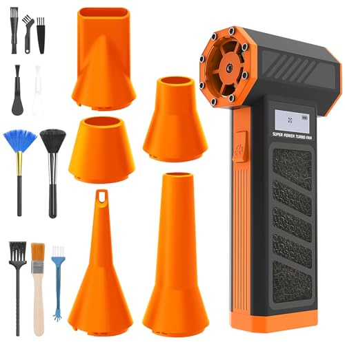 Elektrisk dammfläkt, elektrisk tryckluftsspray lufttrycksspray 4-växlad 130 000 varv/min 2-i-1 Compressed Air Duster med 5000 mAh batteri, USB minidammsugare för tangentbord, PC, soffa, bil (orange)