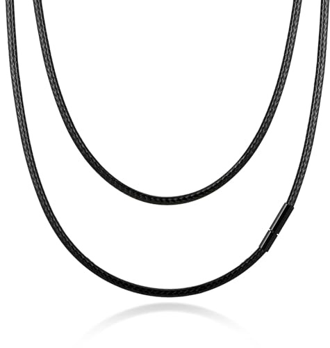 TempBeau Leder Halskette Lederkette Herren- 1/2/3MM Lederhalsband Verschluss Edelstahl für Männer Damen, Schwarz/Braun Kunstlederkette 45/50/55CM Wasserdicht Leder Wachsseilkette für Schwimmen Baden